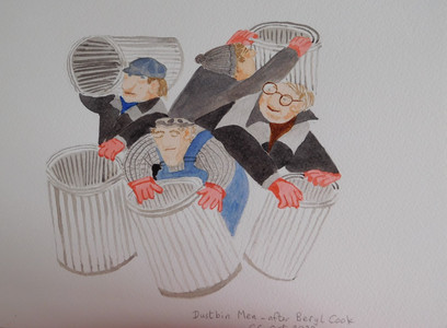 CC. after Beryl Cook, DustbinMenCook. Watercolour 10.20.JPG
